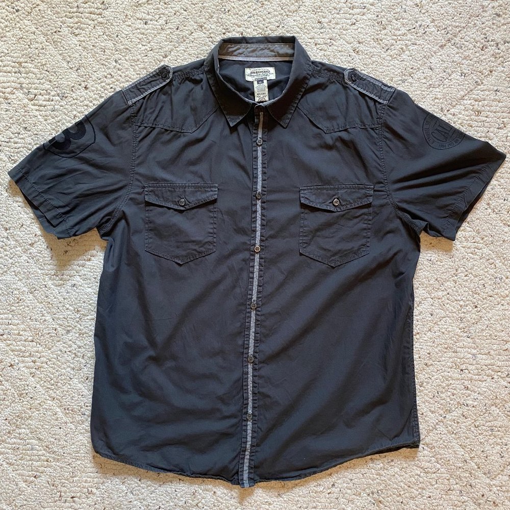 American Rag Short Sleeve Gray Military Style Shirt w/ Epaulets, Size XL